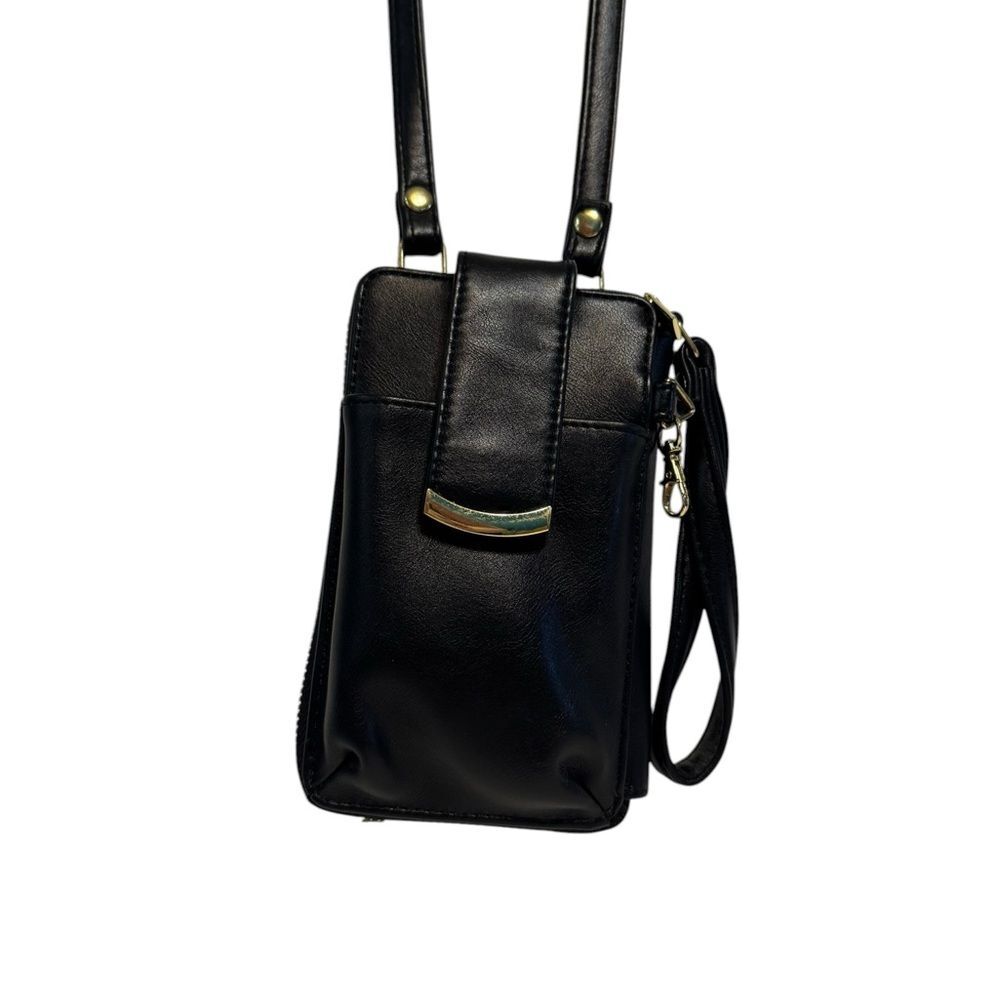 Classic Black Crossbody Phone Bag with Gold Accent